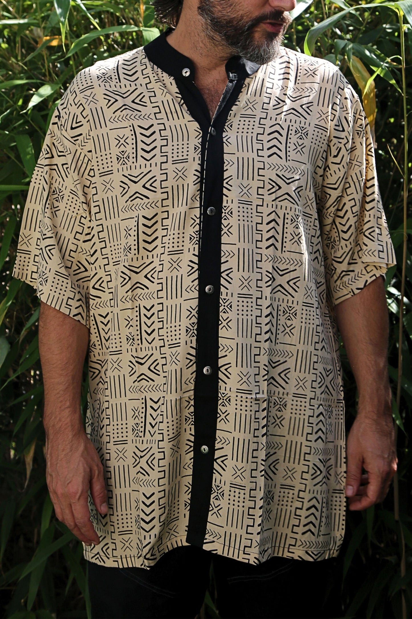 Boho Geometric Print Shirt, Lightweight Modal Button-Down