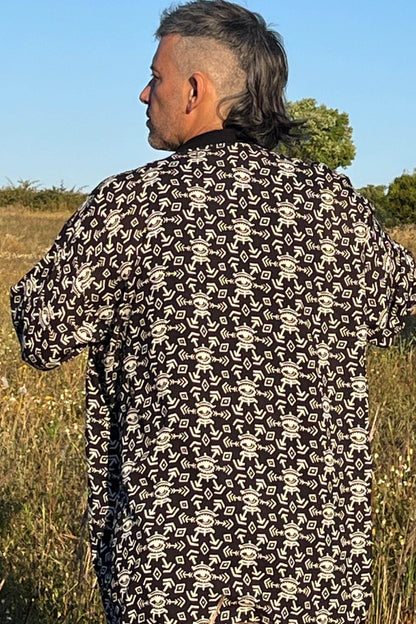 Men’s Black and White Kimono Jacket, Geometric Boho Festival Cover-Up