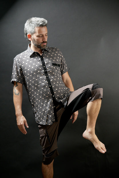 Men’s Geometric Print Viscose Shirt, Button-Up Festival Shirt
