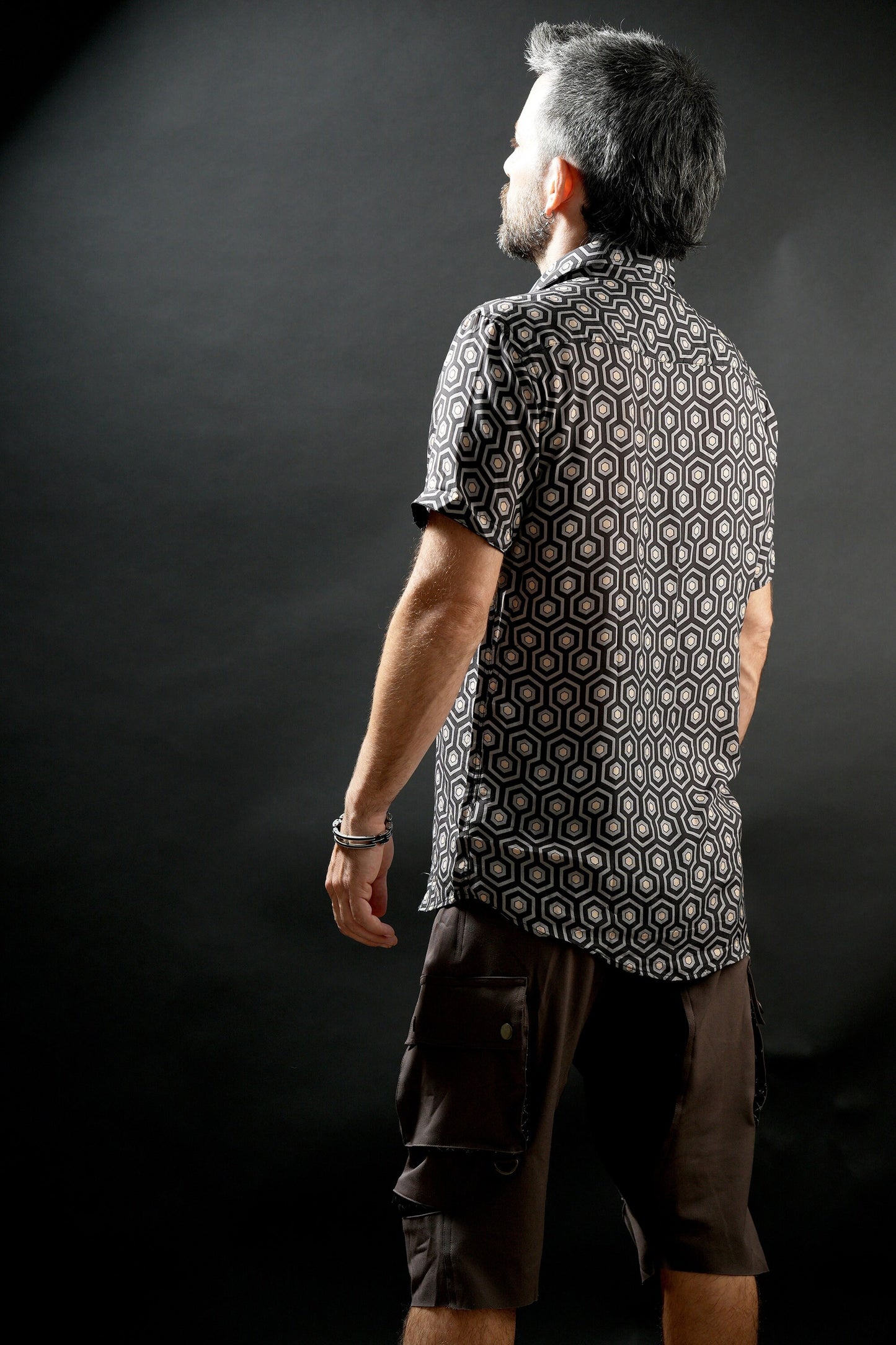 Men’s Geometric Print Viscose Shirt, Button-Up Festival Shirt