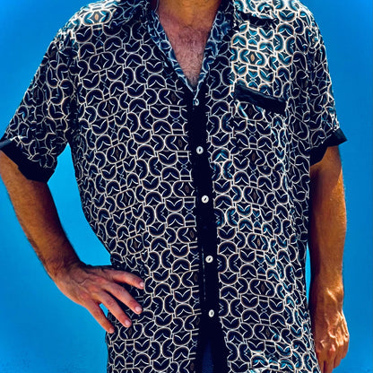 Men’s Modal Button-Up Shirt, Geometric Streetwear Top