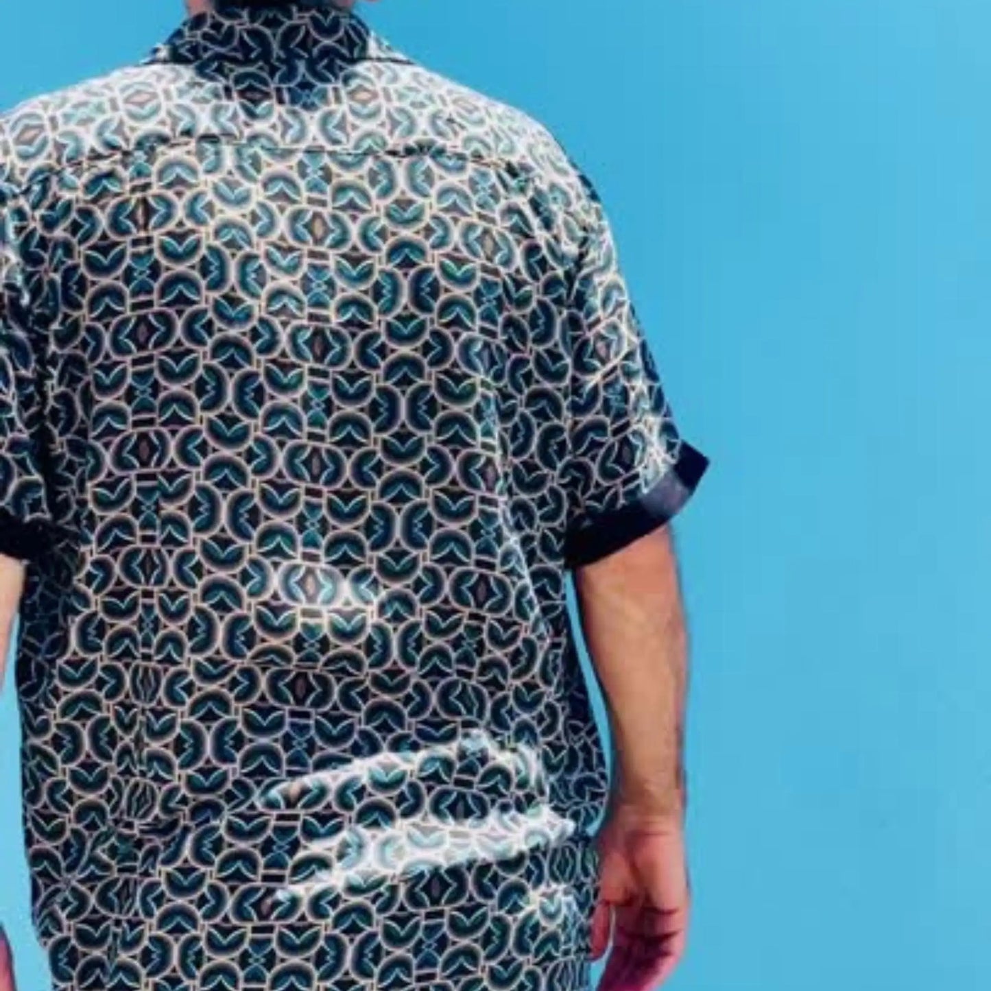 Men’s Modal Button-Up Shirt, Geometric Streetwear Top