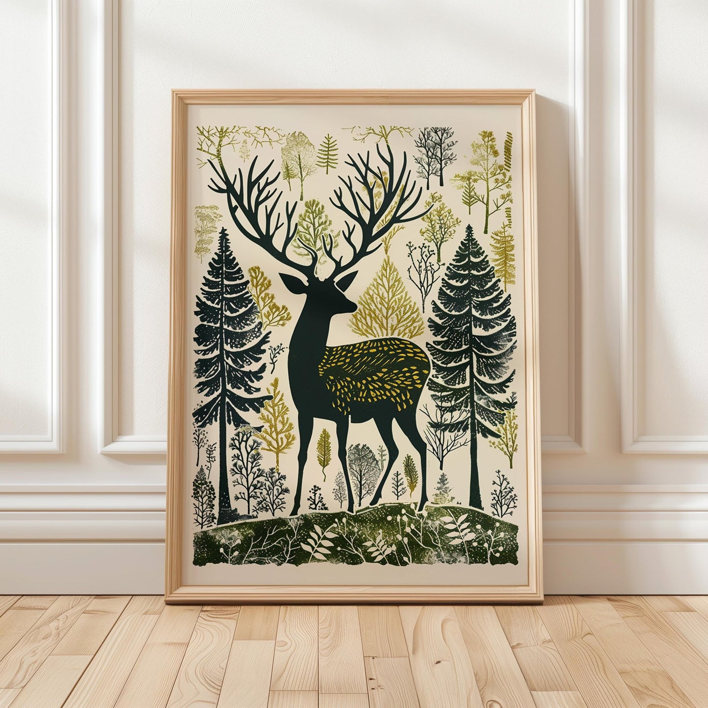 Woodland Stag Wall Art, Nordic Forest Canvas Print