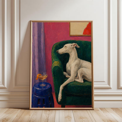 Colorful Greyhound Wall Art Canvas Print, Modern Sighthound Deco