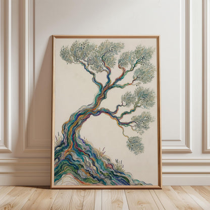 Mediterranean Olive Tree Wall Art, Rustic Botanical Canvas Print