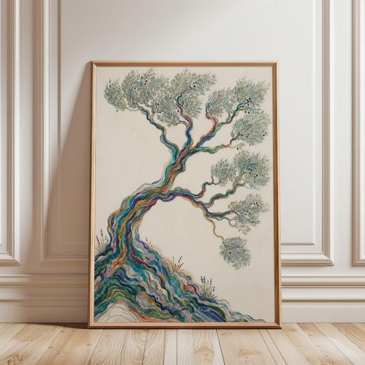 Mediterranean Olive Tree Wall Art, Rustic Botanical Canvas Print